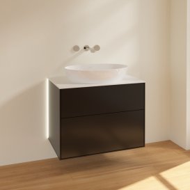 Тумба под раковину Villeroy & Boch Finion 80х50,1 см с подсветкой МДФ черный матовый лак/стекло белое матовое G99100PD