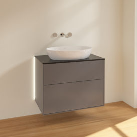 Тумба під раковину Villeroy & Boch Finion 80х50,1 см з підсвічуванням МДФ антрацит матовий лак/скло чорне матове G99200GK