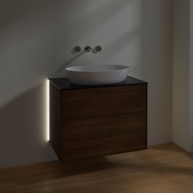 Тумба під раковину Villeroy & Boch Finion 80х50,1 см із підсвічуванням МДФ шпон волоського горіха/скло чорне матове G99200GN