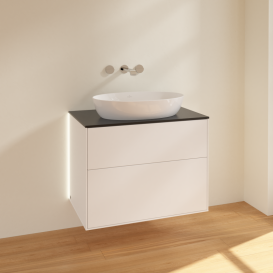 Тумба під раковину Villeroy & Boch Finion 80х50,1 см із підсвічуванням МДФ білий матовий лак/скло чорне матове G99200MT