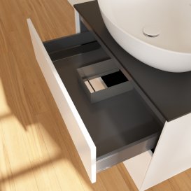 Тумба під раковину Villeroy & Boch Finion 80х50,1 см із підсвічуванням МДФ білий матовий лак/скло чорне матове G99200MT