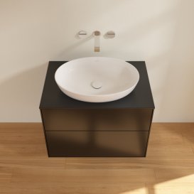 Тумба під раковину Villeroy & Boch Finion 80х50,1 см із підсвічуванням МДФ чорний матовий лак/скло чорне матове G99200PD