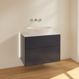 Тумба під раковину Villeroy & Boch Finion 80х50,1 см із підсвічуванням МДФ темно-синій матовий лак/скло біле матове G99100HG