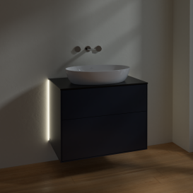 Тумба под раковину Villeroy & Boch Finion 80х50,1 см с подсветкой МДФ темно-синий матовый лак/стекло черное матовое G99200HG