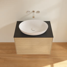 Тумба під раковину Villeroy & Boch Finion 80х50,1 см з підсвічуванням МДФ шпон дуба/скло чорне матове G99200PC