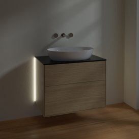 Тумба під раковину Villeroy & Boch Finion 80х50,1 см з підсвічуванням МДФ шпон дуба/скло чорне матове G99200PC