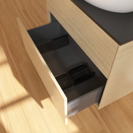 Тумба під раковину Villeroy & Boch Finion 80х50,1 см з підсвічуванням МДФ шпон дуба/скло чорне матове G99200PC