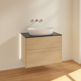 Тумба під раковину Villeroy & Boch Finion 80х50,1 см з підсвічуванням МДФ шпон дуба/скло чорне матове G99200PC