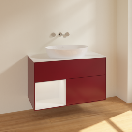 Тумба под раковину Villeroy & Boch Finion 100х50,1 см с подсветкой МДФ пион матовый лак/стекло белое матовое FA11GFHB