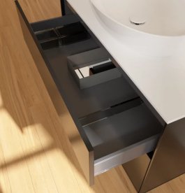 Тумба під раковину Villeroy & Boch Finion 100х50,1 см із підсвічуванням МДФ чорний матовий лак/скло біле матове FA11GFPD