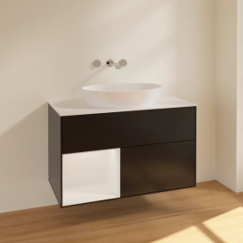 Тумба під раковину Villeroy & Boch Finion 100х50,1 см із підсвічуванням МДФ чорний матовий лак/скло біле матове FA11GFPD