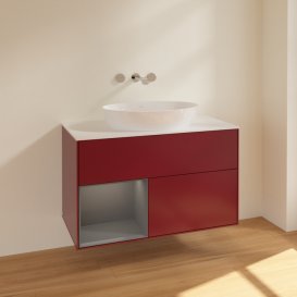 Тумба под раковину Villeroy & Boch Finion 100х50,1 см с подсветкой МДФ пион матовый лак/стекло белое матовое FA11GKHB