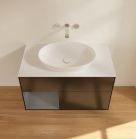 Тумба під раковину Villeroy & Boch Finion 100х50,1 см із підсвічуванням МДФ чорний матовий лак/скло біле матове FA11GKPD