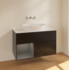 Тумба під раковину Villeroy & Boch Finion 100х50,1 см із підсвічуванням МДФ чорний матовий лак/скло біле матове FA11GKPD