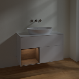 Тумба под раковину Villeroy & Boch Finion 100х50,1 см с подсветкой МДФ глянцевый белый лак/стекло белое матовое FA11GNGF