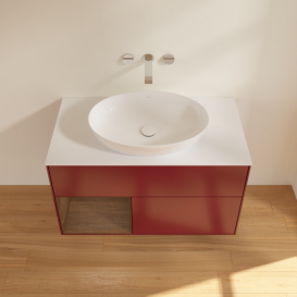 Тумба під раковину Villeroy & Boch Finion 100х50,1 см з підсвічуванням МДФ півонія матовий лак/скло біле матове FA11GNHB