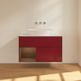 Тумба під раковину Villeroy & Boch Finion 100х50,1 см з підсвічуванням МДФ півонія матовий лак/скло біле матове FA11GNHB