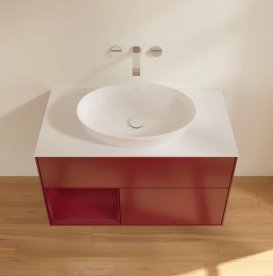 Тумба під раковину Villeroy & Boch Finion 100х50,1 см з підсвічуванням МДФ півонія матовий лак/скло біле матове FA11HBHB