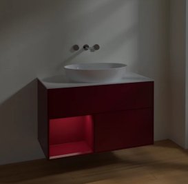 Тумба під раковину Villeroy & Boch Finion 100х50,1 см з підсвічуванням МДФ півонія матовий лак/скло біле матове FA11HBHB