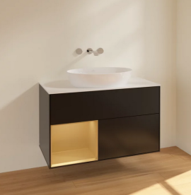 Тумба під раковину Villeroy & Boch Finion 100х50,1 см із підсвічуванням МДФ чорний матовий лак/скло біле матове FA11HFPD