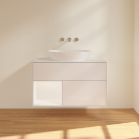 Тумба под раковину Villeroy & Boch Finion 100х50,1 см с подсветкой МДФ глянцевый белый лак/стекло белое матовое FA11MTGF