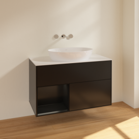 Тумба під раковину Villeroy & Boch Finion 100х50,1 см із підсвічуванням МДФ чорний матовий лак/скло біле матове FA11PDPD