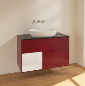 Тумба під раковину Villeroy & Boch Finion 100х50,1 см з підсвічуванням МДФ півонія матовий лак/скло чорне матове FA12GFHB