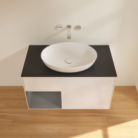 Тумба під раковину Villeroy & Boch Finion 100х50,1 см з підсвічуванням МДФ білий глянцевий лак/скло чорне матове FA12GKGF