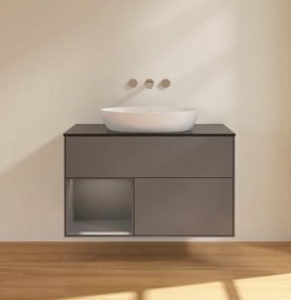 Тумба під раковину Villeroy & Boch Finion 100х50,1 см з підсвічуванням антрацит матовий лак/скло чорне матове FA12GKGK