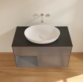 Тумба під раковину Villeroy & Boch Finion 100х50,1 см з підсвічуванням антрацит матовий лак/скло чорне матове FA12GKGK