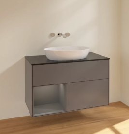 Тумба під раковину Villeroy & Boch Finion 100х50,1 см з підсвічуванням антрацит матовий лак/скло чорне матове FA12GKGK