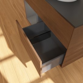 Тумба під раковину Villeroy & Boch Finion 100х50,1 см з підсвічуванням МДФ шпон волоського горіха/скло чорне матове FA12GKGN