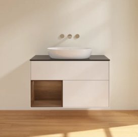 Тумба під раковину Villeroy & Boch Finion 100х50,1 см з підсвічуванням МДФ білий глянцевий лак/скло чорне матове FA12GNGF