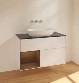 Тумба під раковину Villeroy & Boch Finion 100х50,1 см з підсвічуванням МДФ білий глянцевий лак/скло чорне матове FA12GNGF