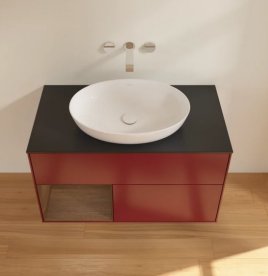 Тумба під раковину Villeroy & Boch Finion 100х50,1 см з підсвічуванням МДФ півонія матовий лак/скло чорне матове FA12GNHB