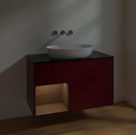 Тумба під раковину Villeroy & Boch Finion 100х50,1 см з підсвічуванням МДФ півонія матовий лак/скло чорне матове FA12GNHB