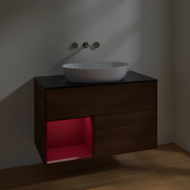 Тумба під раковину Villeroy & Boch Finion 100х50,1 см з підсвічуванням МДФ шпон волоського горіха/скло чорне матове FA12HBGN