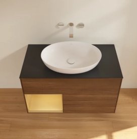 Тумба под раковину Villeroy & Boch Finion 100х50,1 см с подсветкой МДФ шпон грецкого ореха/стекло черное матовое FA12HFGN