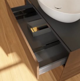 Тумба под раковину Villeroy & Boch Finion 100х50,1 см с подсветкой МДФ шпон грецкого ореха/стекло черное матовое FA12HFGN