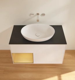 Тумба под раковину Villeroy & Boch Finion 100х50,1 см с подсветкой МДФ белый матовый лак/стекло черное матовое FA12HFMT