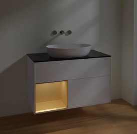 Тумба под раковину Villeroy & Boch Finion 100х50,1 см с подсветкой МДФ белый матовый лак/стекло черное матовое FA12HFMT