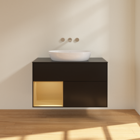 Тумба под раковину Villeroy & Boch Finion 100х50,1 см с подсветкой МДФ черный матовый лак/стекло черное матовое FA12HFPD