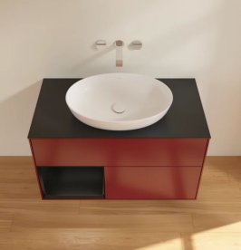 Тумба под раковину Villeroy & Boch Finion 100х50,1 см с подсветкой МДФ пион матовый лак/стекло черное матовое FA12PDHB