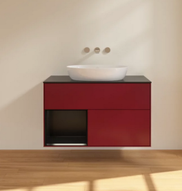 Тумба под раковину Villeroy & Boch Finion 100х50,1 см с подсветкой МДФ пион матовый лак/стекло черное матовое FA12PDHB