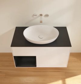 Тумба под раковину Villeroy & Boch Finion 100х50,1 см с подсветкой МДФ белый матовый лак/стекло черное матовое FA12PDMT