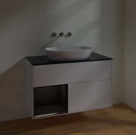 Тумба под раковину Villeroy & Boch Finion 100х50,1 см с подсветкой МДФ белый матовый лак/стекло черное матовое FA12PDMT