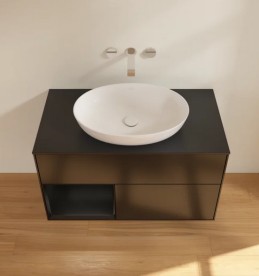 Тумба під раковину Villeroy & Boch Finion 100х50,1 см із підсвічуванням МДФ чорний матовий лак/скло чорне матове FA12PDPD