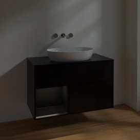 Тумба під раковину Villeroy & Boch Finion 100х50,1 см із підсвічуванням МДФ чорний матовий лак/скло чорне матове FA12PDPD