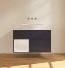 Тумба под раковину Villeroy & Boch Finion 100х50,1 см с подсветкой МДФ темно-синий матовый лак/стекло белое матовое FA11GFHG