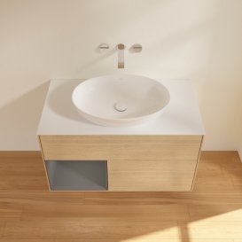 Тумба под раковину Villeroy & Boch Finion 100х50,1 см с подсветкой МДФ шпон дуба/стекло белое матовое FA11GKPC